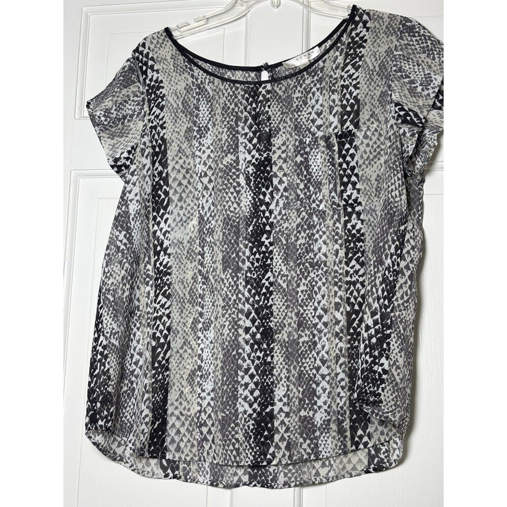 Kenar Black White Snake Print Short Slv Sheet Top Women’s Medium